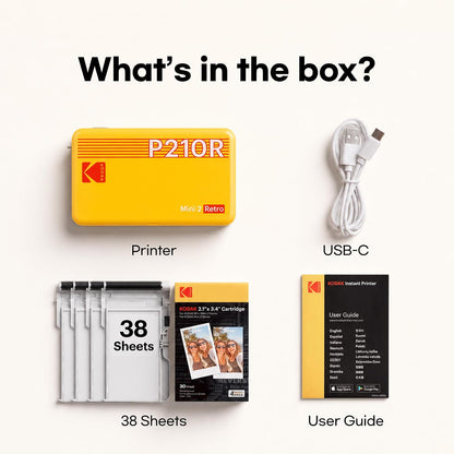 KODAK Mini 2 Retro Portable 2x3 Photo Printer with 4PASS Technology, Includes 38 Sheets, White