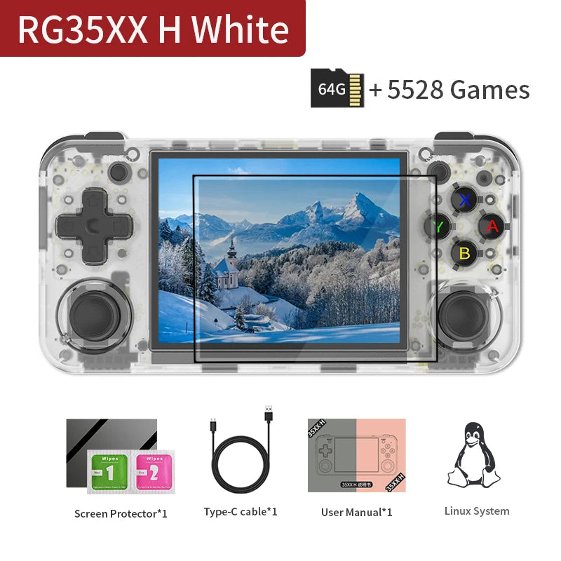 RG35XX H Handheld Game Console with 3.5-Inch IPS Screen, Linux OS, 64GB Storage, 3300mAh Battery, and 5528 Preloaded Retro Games
