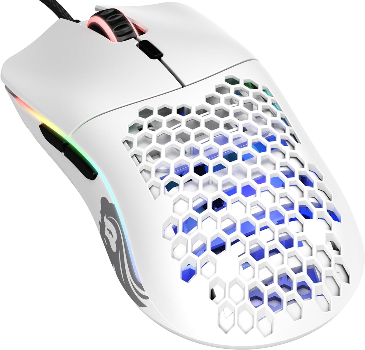 Model O Wired Gaming Mouse - 67G Superlight Honeycomb Design, RGB Lighting, Pixart 3360 Sensor, Omron Switches, Ambidextrous - Matte White