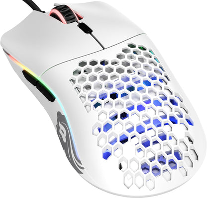 Model O Wired Gaming Mouse - 67G Superlight Honeycomb Design, RGB Lighting, Pixart 3360 Sensor, Omron Switches, Ambidextrous - Matte White