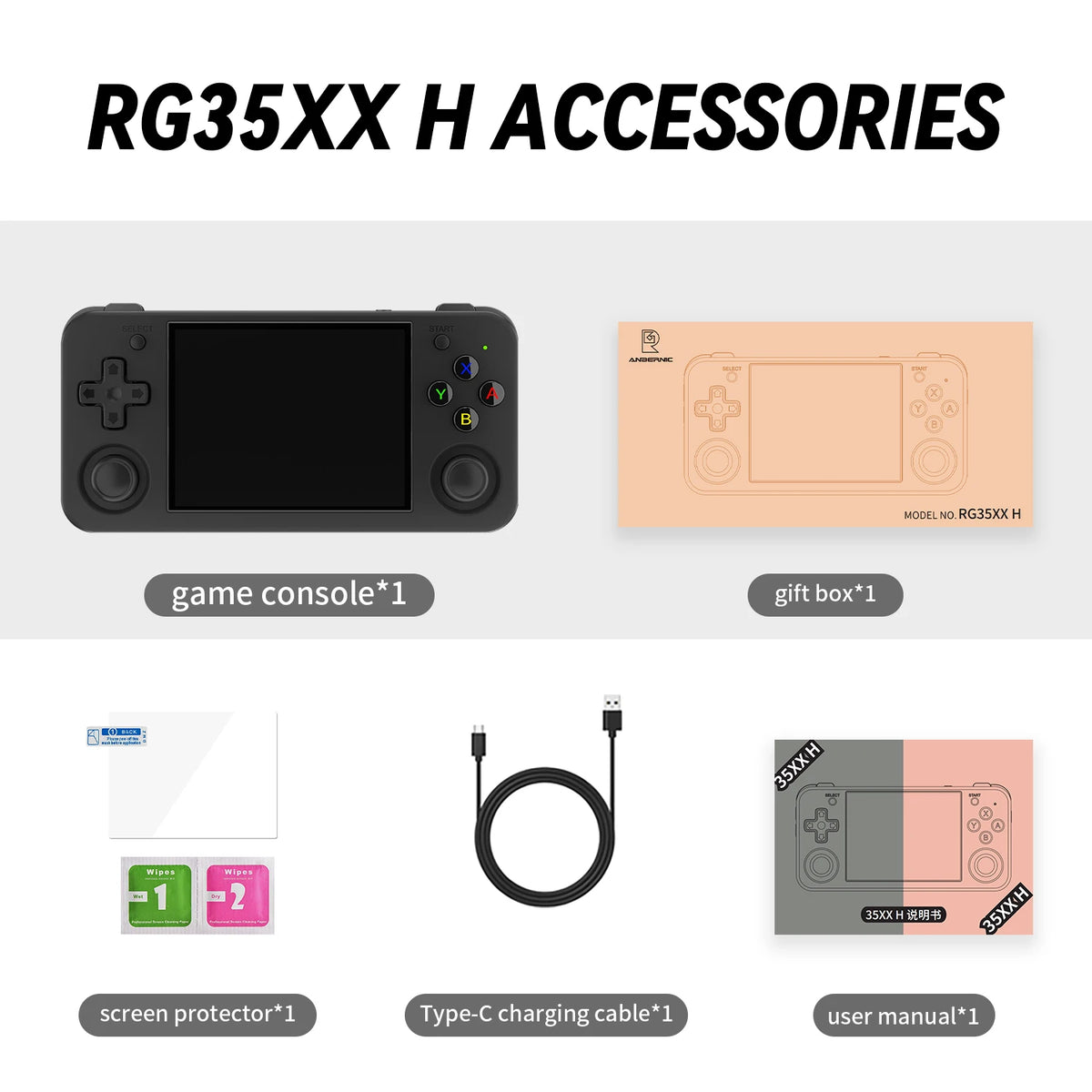 RG35XX H Handheld Game Console with 3.5-Inch IPS Screen, Linux OS, 64GB Storage, 3300mAh Battery, and 5528 Preloaded Retro Games