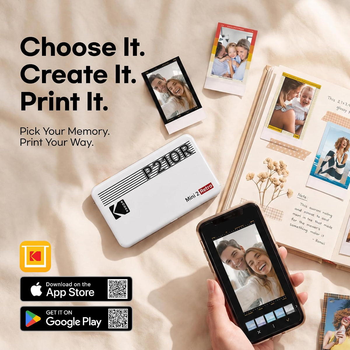 KODAK Mini 2 Retro Portable 2x3 Photo Printer with 4PASS Technology, Includes 38 Sheets, White