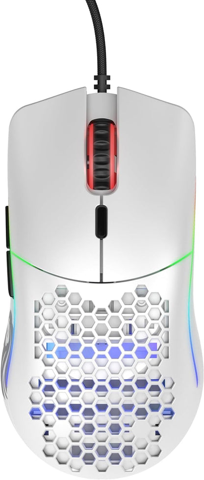 Model O Wired Gaming Mouse - 67G Superlight Honeycomb Design, RGB Lighting, Pixart 3360 Sensor, Omron Switches, Ambidextrous - Matte White