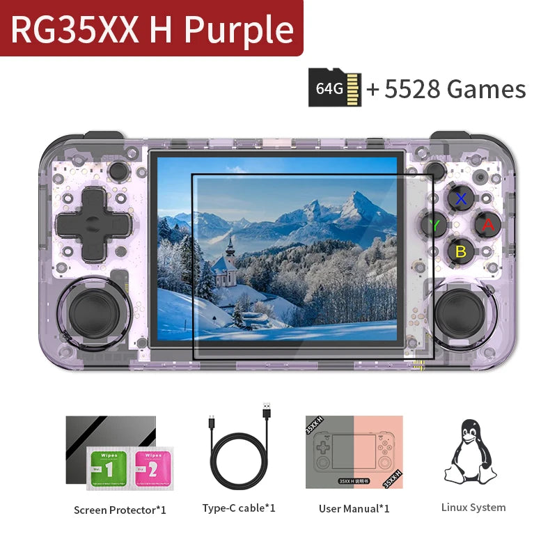 RG35XX H Handheld Game Console with 3.5-Inch IPS Screen, Linux OS, 64GB Storage, 3300mAh Battery, and 5528 Preloaded Retro Games