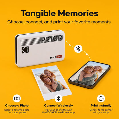 KODAK Mini 2 Retro Portable 2x3 Photo Printer with 4PASS Technology, Includes 38 Sheets, White